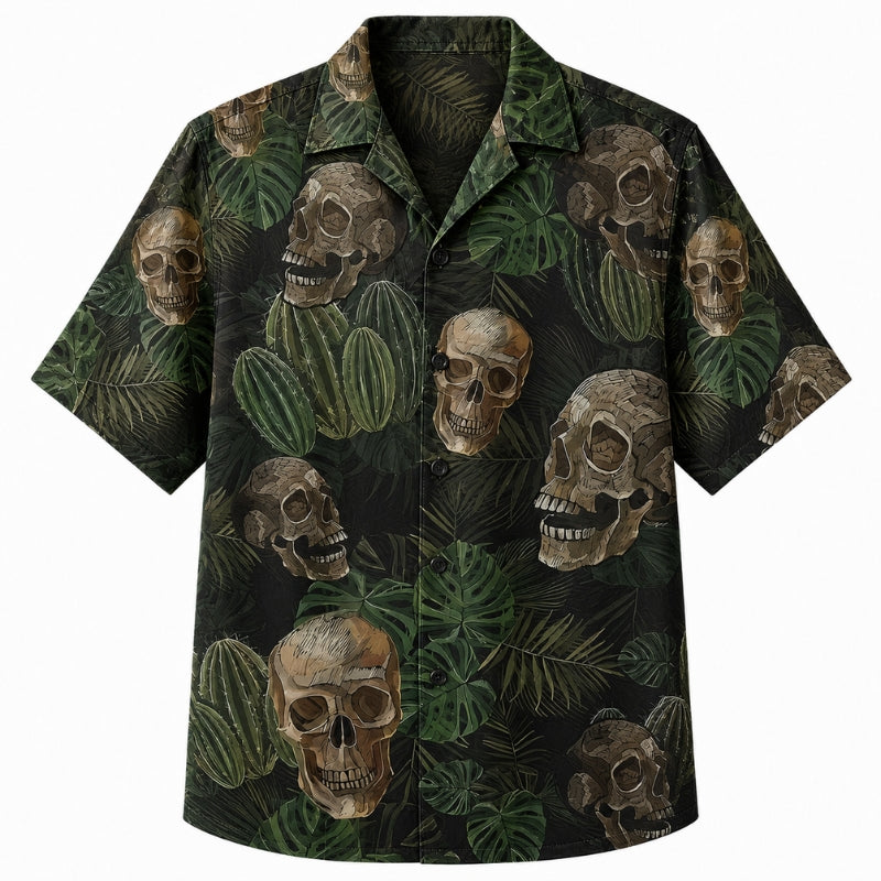 Halloween Hawaiian Shirt- Jungle Skull Cactus Print for Fall