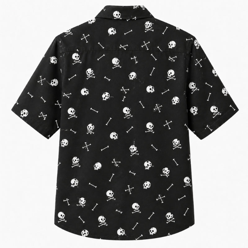 Halloween Hawaiian Shirt- Mini Skull Crossbones Print for Fall