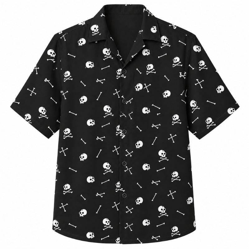 Halloween Hawaiian Shirt- Mini Skull Crossbones Print for Fall