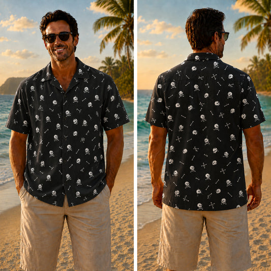 Halloween Hawaiian Shirt - Mini Skull Crossbones Print for Fall
