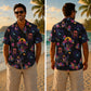 Halloween Hawaiian Shirt- Neon Horror Icons Floral Print for Fall