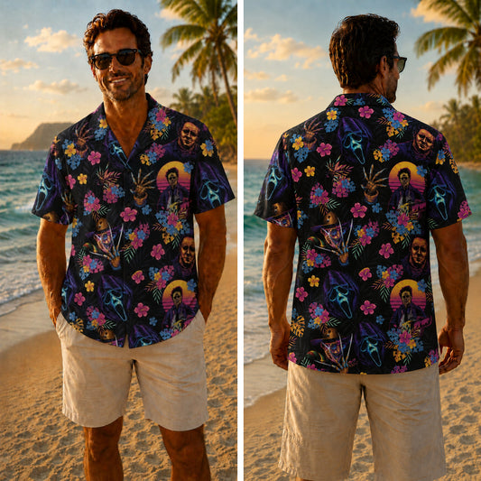 Halloween Hawaiian Shirt - Neon Horror Sunset Print for Autumn