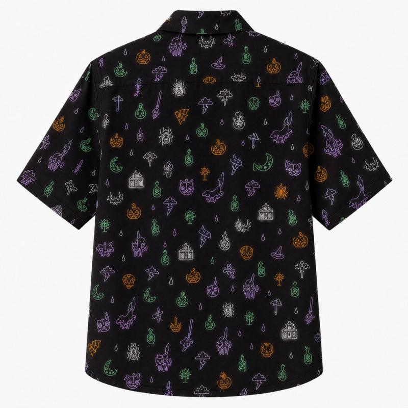 Halloween Hawaiian Shirt- Neon Outline Icon Print for Autumn