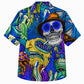 Halloween Hawaiian Shirt- Psychedelic Smoking Skull Print for Fall