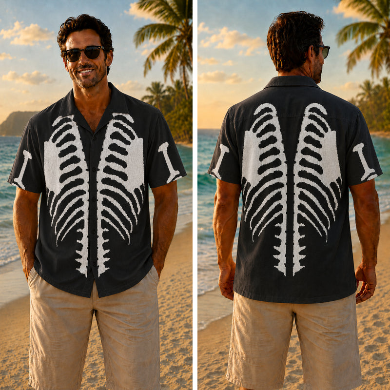 Halloween Hawaiian Shirt - Skeleton Rib Cage Print for Autumn
