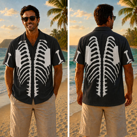 Halloween Hawaiian Shirt - Skeleton Rib Cage Print for Autumn