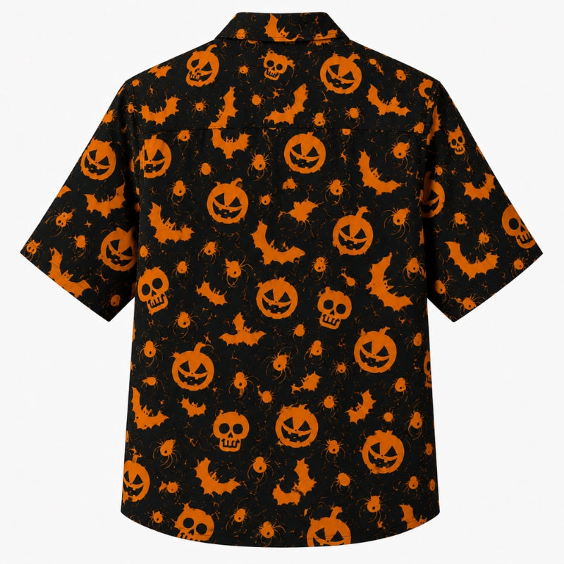 Halloween Hawaiian Shirt- Pumpkin Bat Spider Print for Autumn