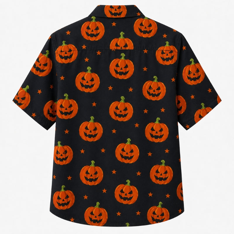 Halloween Hawaiian Shirt- Pumpkin and Stars Print for Autumn