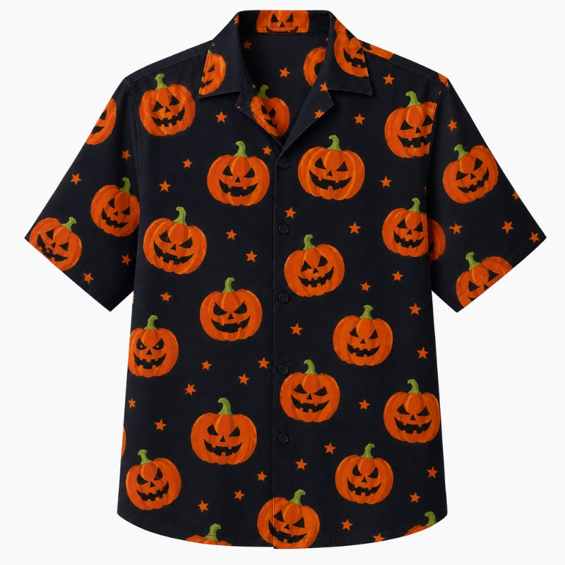 Halloween Hawaiian Shirt- Pumpkin and Stars Print for Autumn