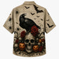 Halloween Hawaiian Shirt- Raven Skull Rose Print Fall Design