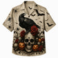 Halloween Hawaiian Shirt- Raven Skull Rose Print Fall Design