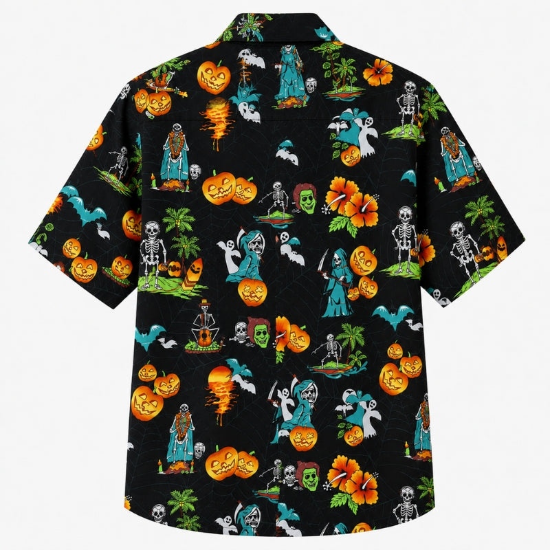 Halloween Hawaiian Shirt- Reaper and Ghost Island Print for Fall