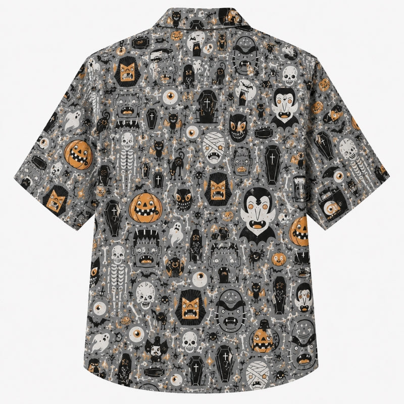 Halloween Hawaiian Shirt- Retro Monster Mash Print for Autumn