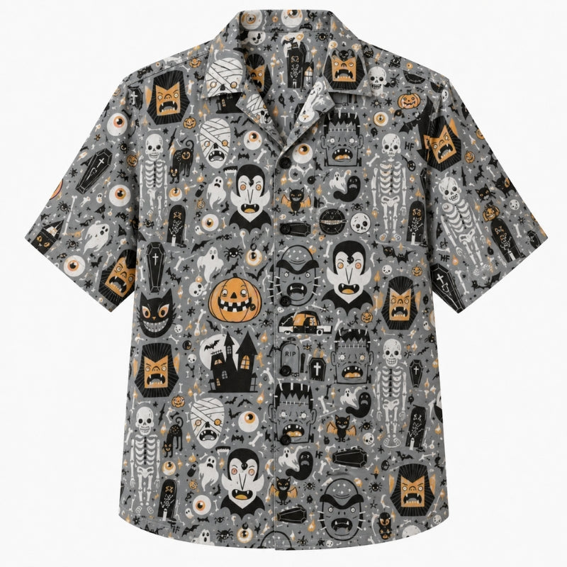 Halloween Hawaiian Shirt- Retro Monster Mash Print for Autumn