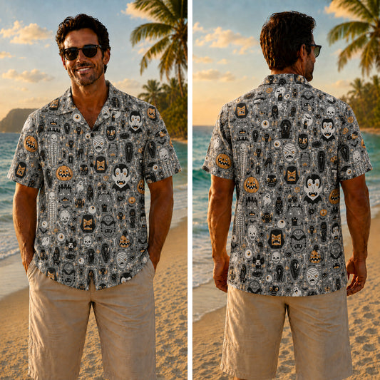 Halloween Hawaiian Shirt - Retro Monster Mash Print for Autumn