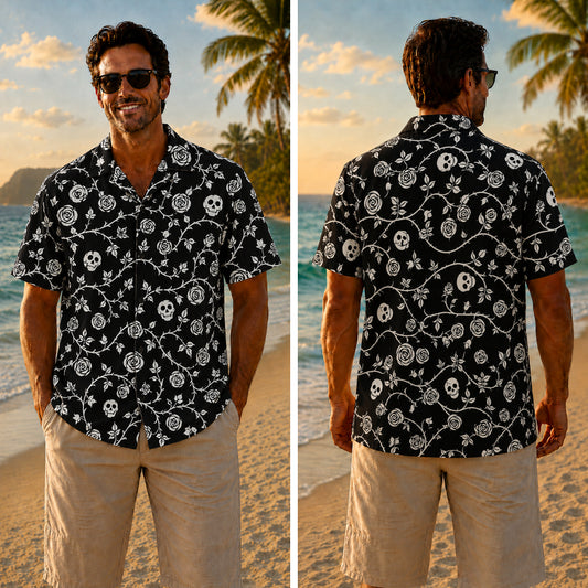 Halloween Hawaiian Shirt - Rose Vine Skull Print for the Season