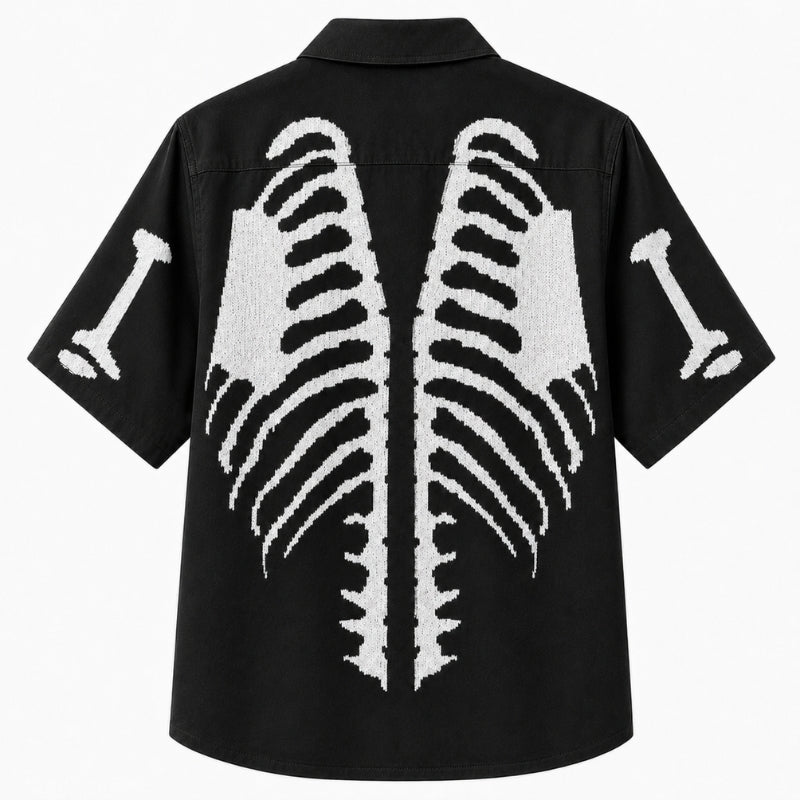 Halloween Hawaiian Shirt- Skeleton Rib Cage Print for Autumn