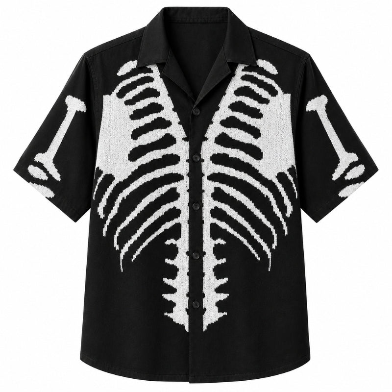 Halloween Hawaiian Shirt- Skeleton Rib Cage Print for Autumn