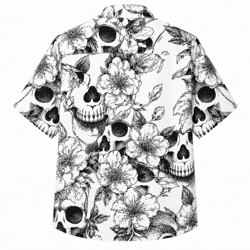 Halloween Hawaiian Shirt- Sketch Skull Blossom Print for Fall