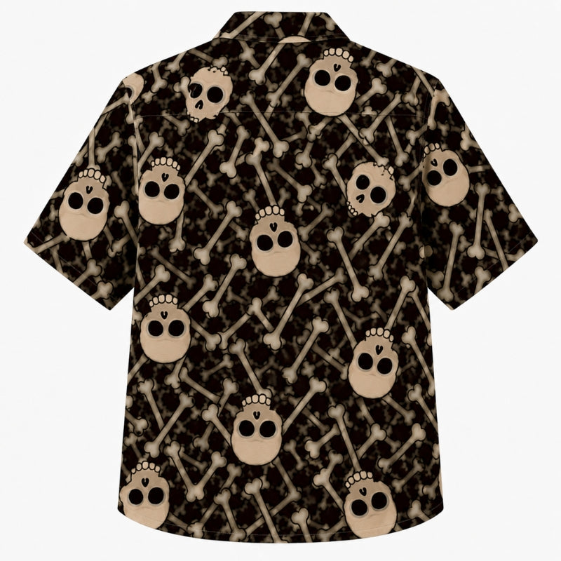 Halloween Hawaiian Shirt- Skull and Crossbones Pile Print for Fall