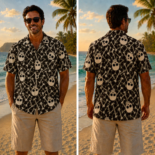 Halloween Hawaiian Shirt - Skull and Crossbones Pile Print for Fall