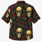 Halloween Hawaiian Shirt- Skull and Red Rose Print for Autumn