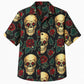 Halloween Hawaiian Shirt- Skull and Red Rose Print for Autumn