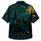 Halloween Hawaiian Shirt- Starry Night Castle Print for Fall