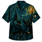 Halloween Hawaiian Shirt- Starry Night Castle Print for Fall