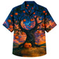 Halloween Hawaiian Shirt- Sunset Pumpkin Tree Print for Fall