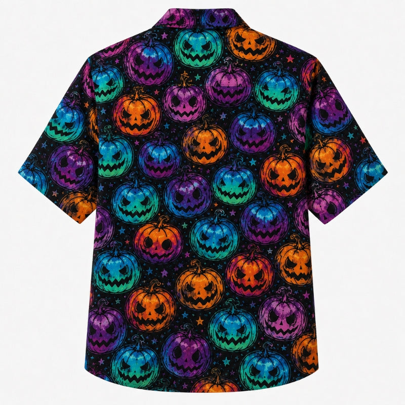 Halloween Hawaiian Shirt- Tie-Dye Glow Pumpkin Print for Fall