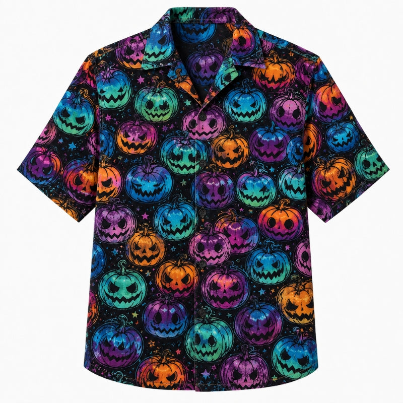 Halloween Hawaiian Shirt- Tie-Dye Glow Pumpkin Print for Fall