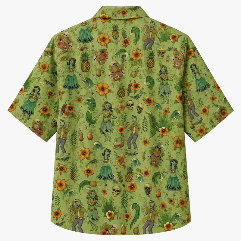 Halloween Hawaiian Shirt- Tiki Hula Skull Print for the Season