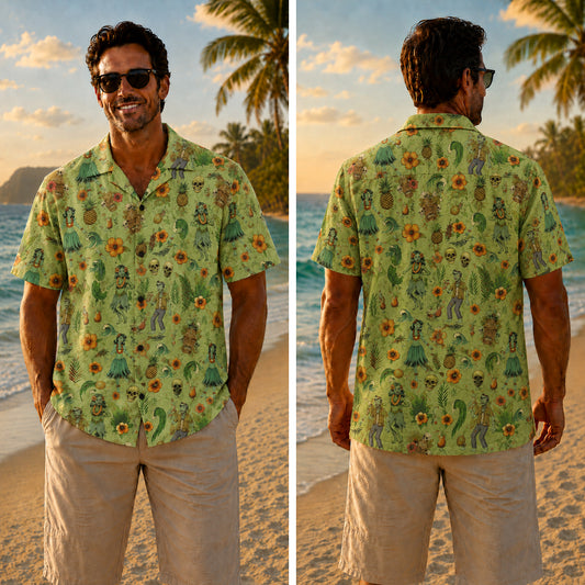 Halloween Hawaiian Shirt - Tiki Hula Skull Print for the Season