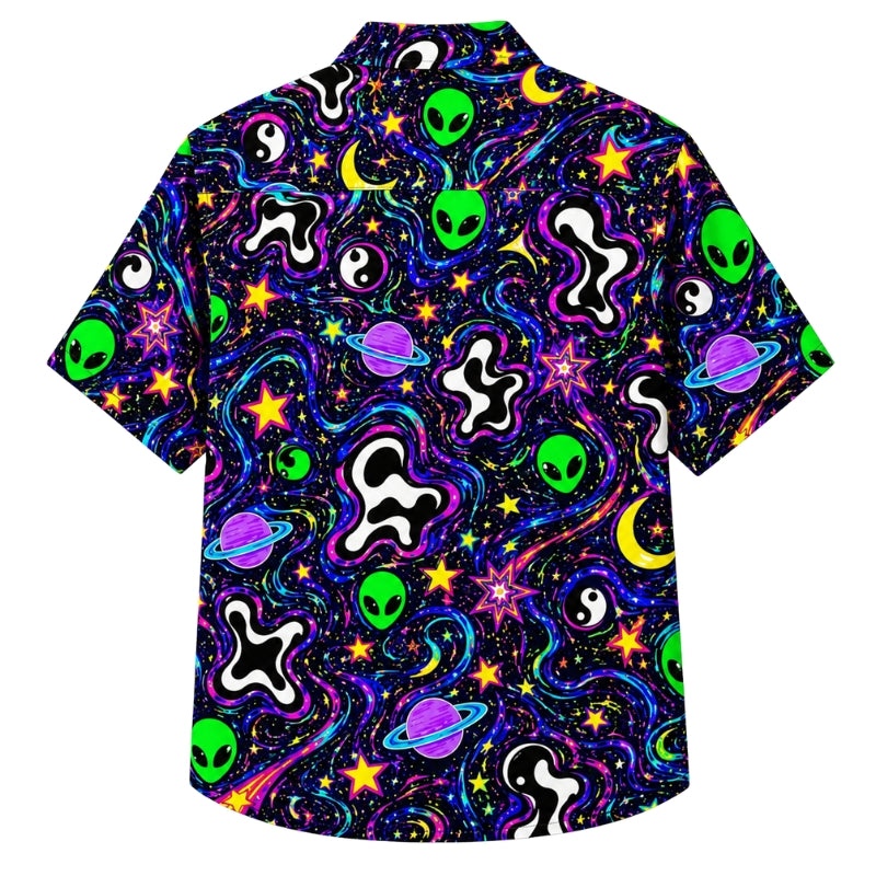 Halloween Hawaiian Shirt- Trippy Alien Space Print for Autumn