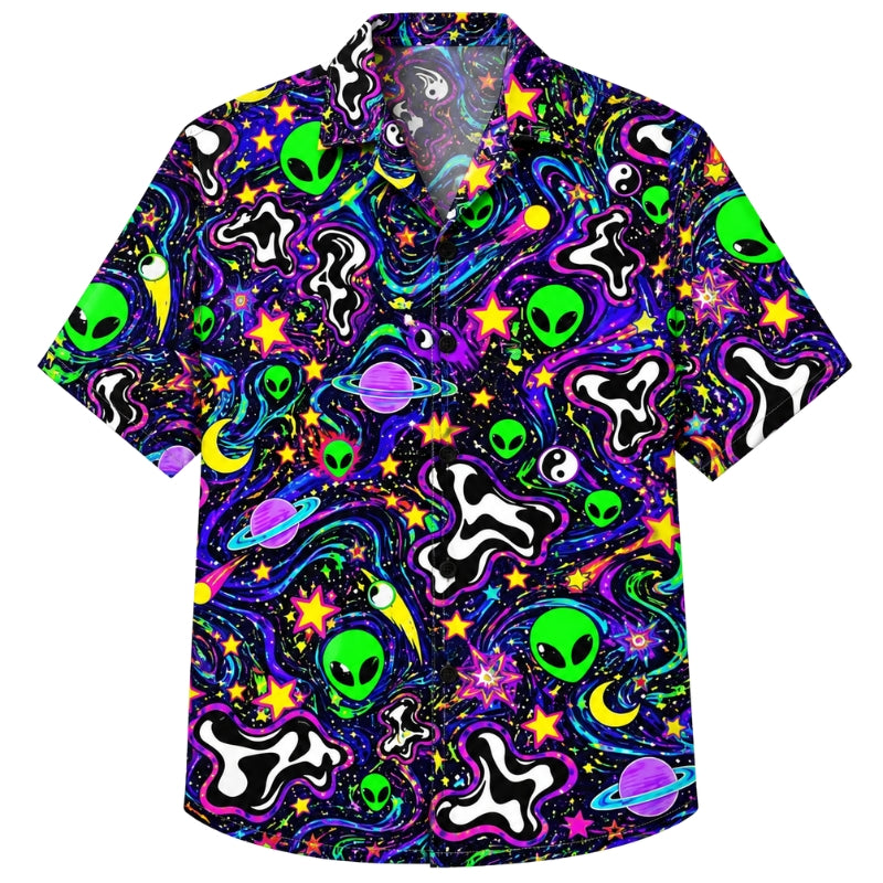 Halloween Hawaiian Shirt- Trippy Alien Space Print for Autumn