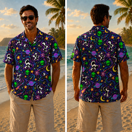 Halloween Hawaiian Shirt - Trippy Alien Space Print for Autumn