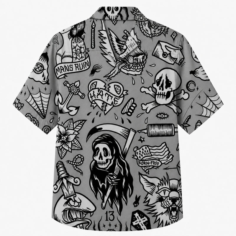 Halloween Hawaiian Shirt- Vintage Tattoo Flash Print for Fall