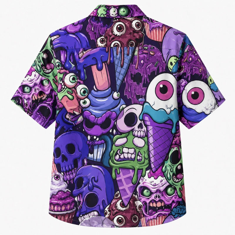 Halloween Hawaiian Shirt- Zombie Ice Cream Monster Print for Fall