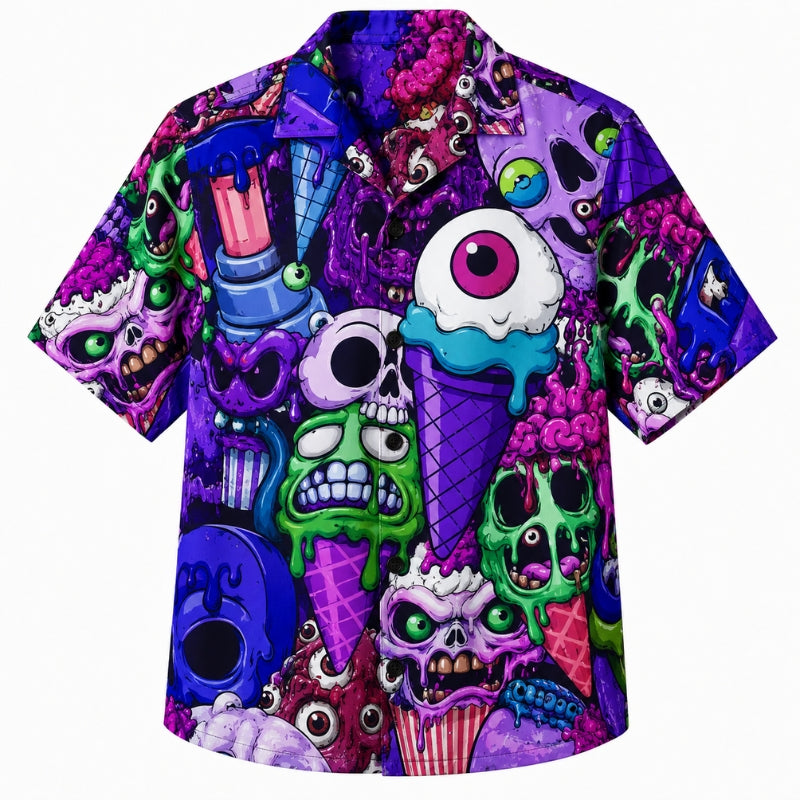 Halloween Hawaiian Shirt- Zombie Ice Cream Monster Print for Fall