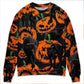 Halloween Black Cat Pumpkin Tropical Art – Sweater - Ugly Christmas Sweater