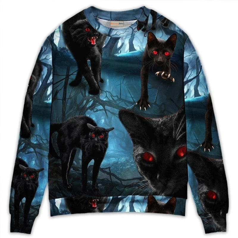 Halloween Black Cat Spooky Art Style – Sweater - Ugly Christmas Sweater
