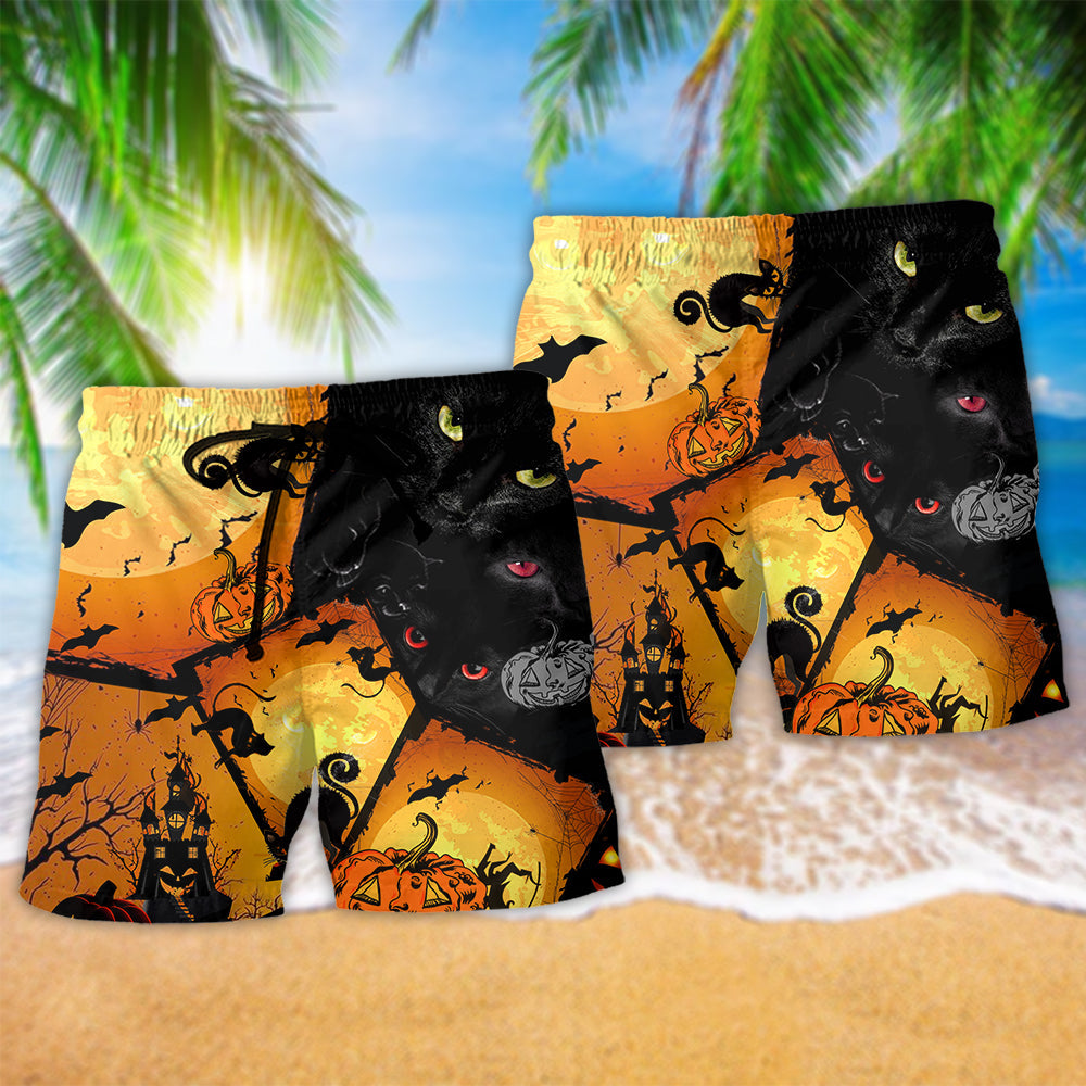 Halloween Black Cat Yellow Eyes - Beach Short