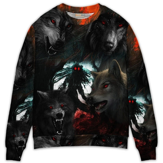 Halloween Black Wolf Night Art – Sweater - Ugly Christmas Sweater