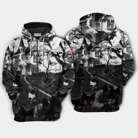 Halloween Flying Cats Classic Art – 3D Hoodie