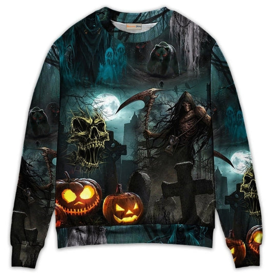Halloween Ghost Pumpkin Night Art – Sweater - Ugly Christmas Sweater