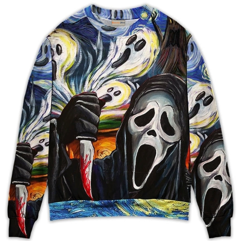 Halloween Ghost Starry Night Art – Sweater - Ugly Christmas Sweater