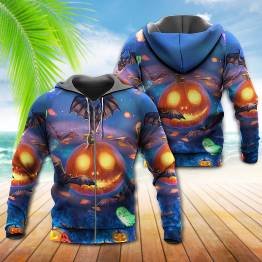 Halloween Glowing Pumpkins Night Art – 3D Hoodie