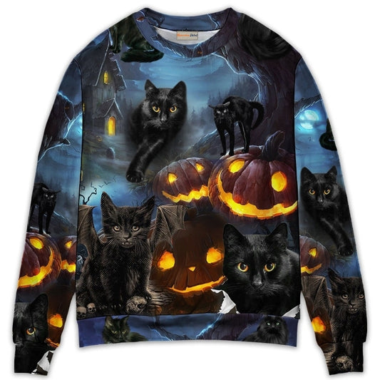 Halloween Black Cat Dark Night Style – Sweater - Ugly Christmas Sweater