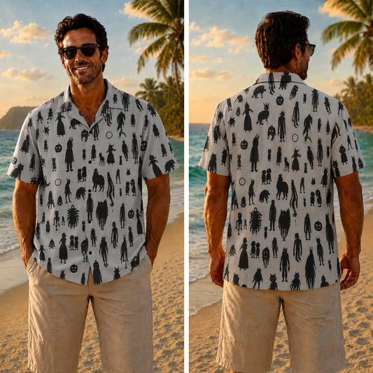 Halloween Hawaiian Shirt - Creepy Folklore Silhouette Print for Fall